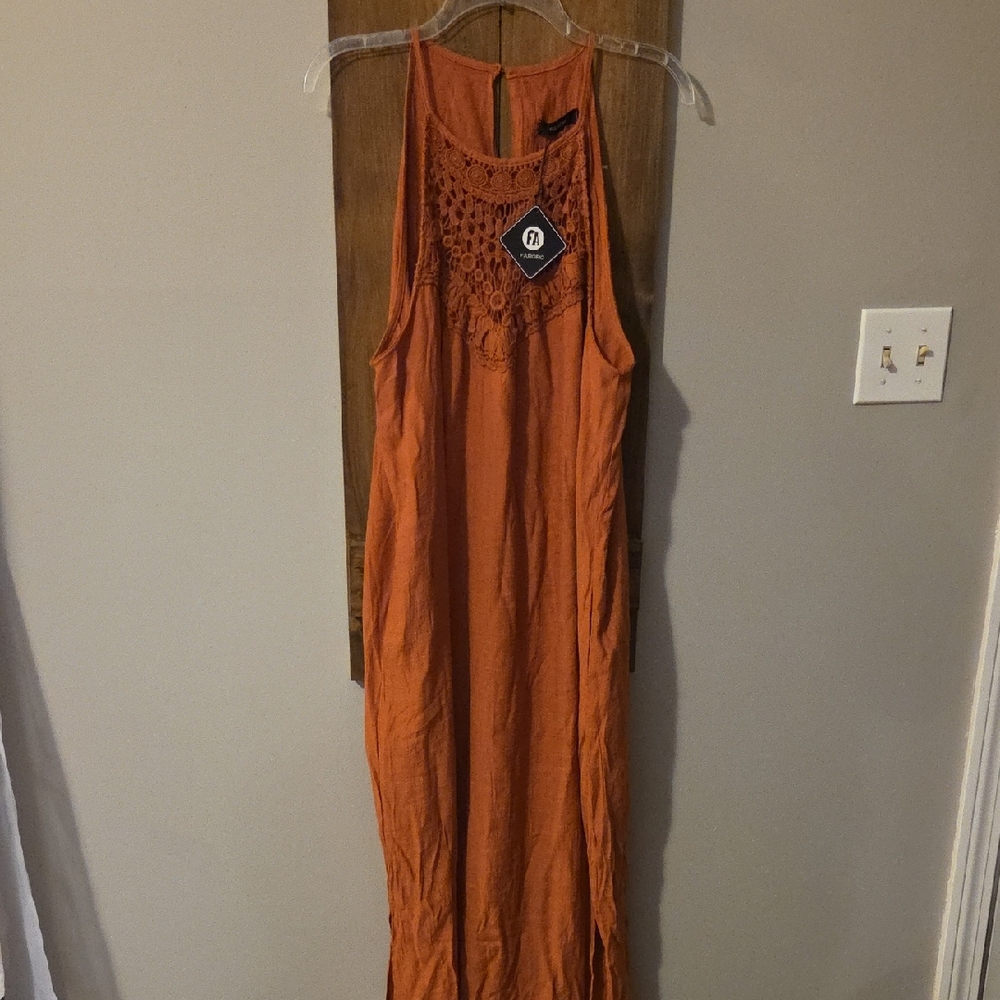 Burnt/Rust Orange Sleeveless Maxi Dress with Lace Detail